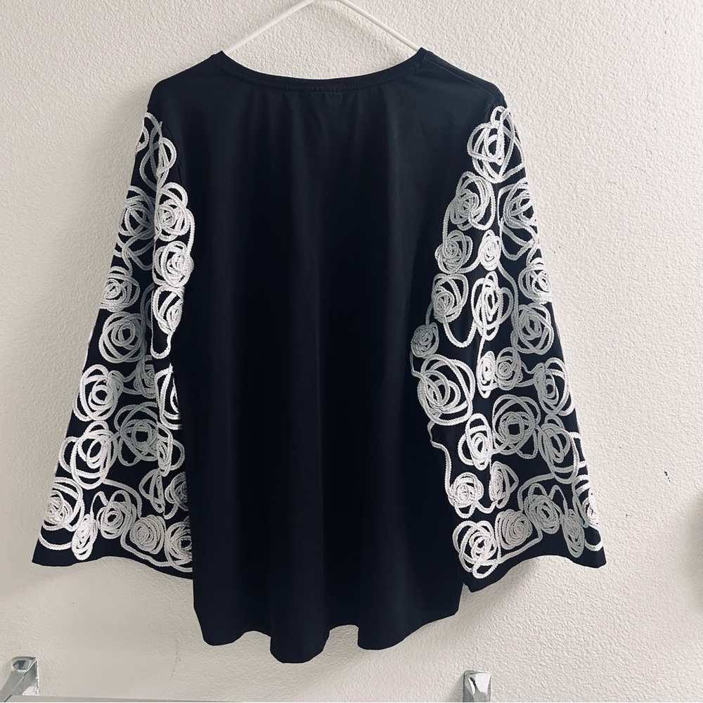 Chico's Black Top with White Floral Accents